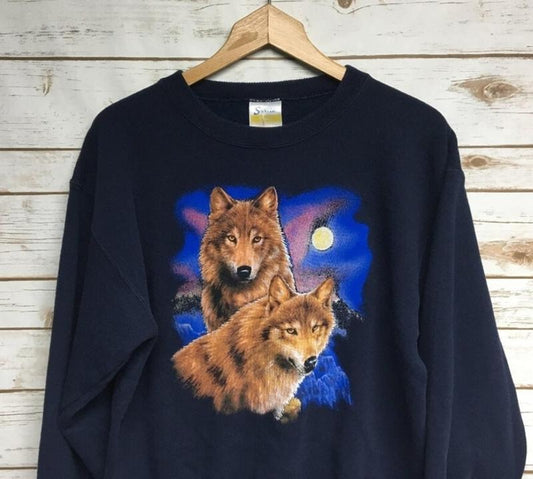 Vintage 90's Wolves crewneck sweatshirt Wolf crew neck sweatshirt animal print outdoor nature sweatshirt hippie boho Menswear Athletic