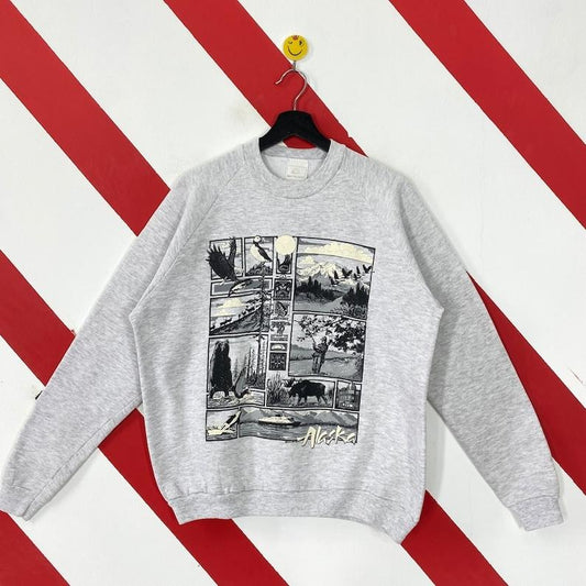 Vintage 90s Alaska Sweatshirt Alaska Crewneck Ketchikan Sweater Pullover Juneau Glacier Bay Sitka Skagway Fairbanks Print Logo
