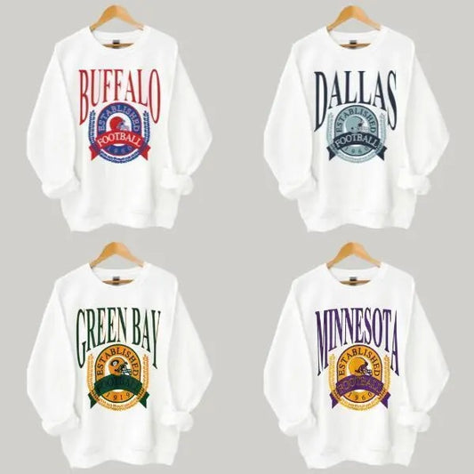 Vintage 90s All Team Football Graphic Sweatshirt in White Color, Retro Hometown Football Crewneck Sweater, Football Game Day Unisex Sweatshirt, Gift for Football Fangirls graphic  hoodies