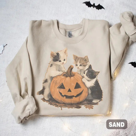 Vintage 90s Cat Pumpkin Halloween Sweatshirt, Retro Halloween Shirt, Spooky Season Shirt, Pumpkin Shirt, Cat Lover Shirt, Black Cat, Cat Halloween Shirt Sweater Menswear Hoodie Print T-Shirt Crewneck Tops Pullover