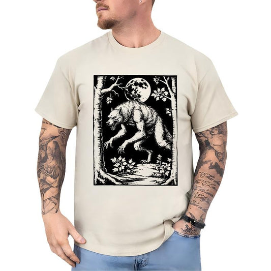 Vintage 90s Gothic Werewolf Shirt for Men, Retro Creepy Devil Wolf Tshirt, Dark Art Monster Grimdark Tops, Spooky Horror Graphic Tee, Classic Menswear