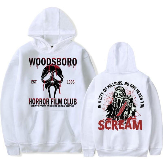 Vintage 90s Halloween Scream T-shirt, Sweatshirt and Hoodie, Woodsboro Horror Film Club Shirt, Horror Character Sweater, Halloween Scary Movie, Halloween Shirt