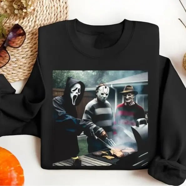 Vintage 90s Halloween Sweatshirt - Shirts - Hoodie, Funny Halloween Characters Shirt, Halloween Movies Tee, Halloween Movie Characters Friend Sweatshirt, Halloween Movie Sweater, Halloween Movie Characters Fan Gift, Tee Print