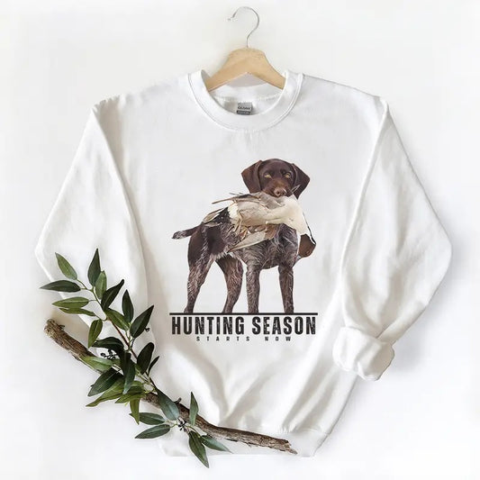 Vintage 90s Hunting Season Dog Mallard Duck Sweatshirt T-shirt, Hello Hunting Season Hoodie, Unisex for Husband, Wife Cotton Womenswear