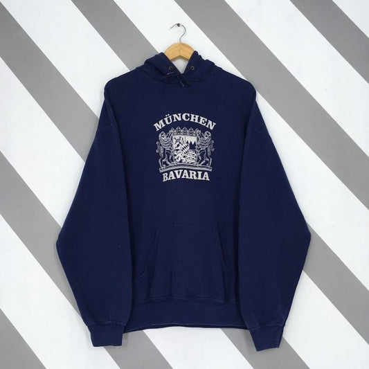Vintage 90s Munich Germany Blue Hoodie Sweatshirt XLarge München Bavaria Spell Out Pullover Munich Bavaria State Hoodie Sweater
