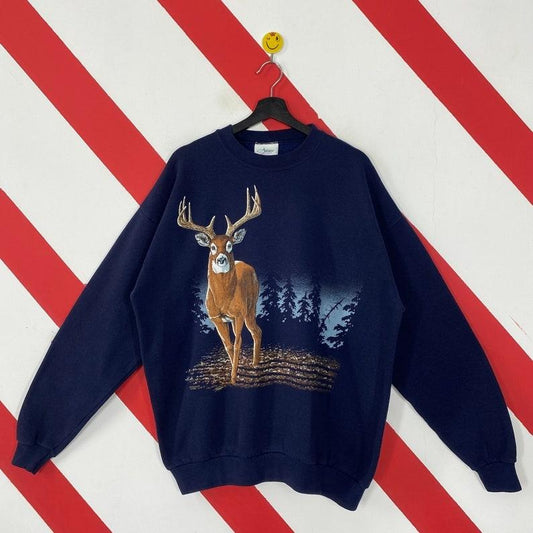 Vintage 90s Outfitters Deer Sweatshirt Deer Crewneck Deer Sweater Pullover Field Stream National Wildlife Habitat Print Logo Menswear Athletic