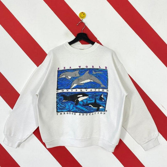 Vintage 90s Sea World Sweatshirt Sea World Crewneck Dolphin Sweater Pullover Animal Sea World Las Vegas Island Print Logo