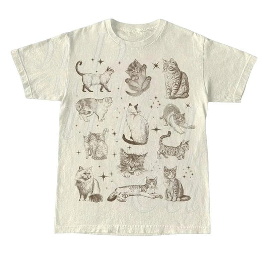 Vintage 90s Tattoo Cat T-shirt, Retro Kitten Nature Shirt, Cat Lovers Gift, Cats In Space Unisex Relaxed Adult Graphic Tee, Funny Gifts