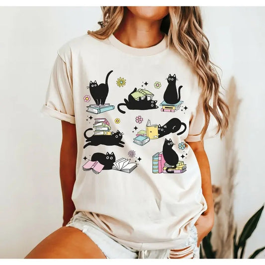 Vintage 90s Tattoo Cat Tshirt, Retro Kitten Nature Shirt, Cat Lovers Gift, Cats In Space Unisex Relaxed Adult Graphic Tee, Funny Gifts Casual