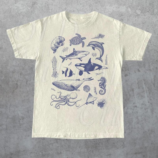 Vintage 90s Tattoo Sea Animal T Shirt, Retro Ocean Nature Shirt, Sealife, Ocean, Whale, Orca, Turtle, Dolphin Shirt, Unisex Relaxed Adult Tee