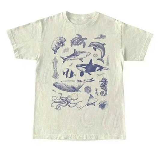 Vintage 90s Tattoo Sea Animal Tshirt, Retro Ocean Nature Shirt, Sealife, Ocean, Whale, Orca, Turtle, Dolphin Shirt, Unisex Relaxed Adult Graphic Tees
