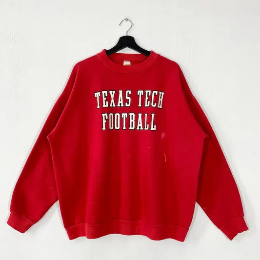 Vintage 90s Texas Tech University Sweatshirt Texas Tech Crewneck Texas Tech Sweater Pullover Texas Tech Red Raiders Print Logo Menswear Athletic Black Collar Casual