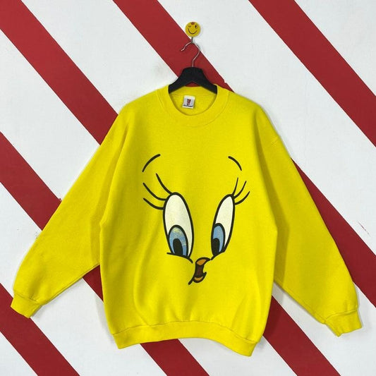 Vintage 90s Tweety Sweatshirt Coyote Crewneck Sylvester Tweety Sweater Pullover Cartoon Tasmanian Devil Coyote Print Logo Cotton Menswear