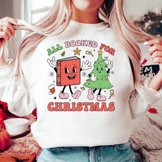 Vintage All Booked For Christmas Shirt Book Lovers Christmas Shirt Bookworm Christmas Shirt Christmas Teacher Shirt Librarian Xmas Shirt