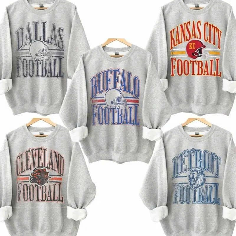 Vintage All Team Football ASH GREY Crewneck Sweatshirt, Hometown Football Game Day Pullover, Vintage Football Throwback Graphic, Gift For Fans