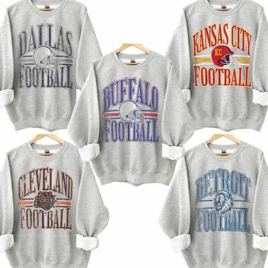 Vintage All Team Football ASH GREY Crewneck Sweatshirt, Hometown Football Game Day Pullover, Vintage Football Throwback Graphic, Gift For Fans