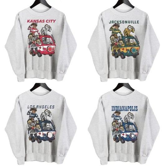 Vintage All Team Football Graphic Halloween Sweatshirt, Hororr All Team Football Sport Grey Sweatshirt, Halloween Sport Sweatshirt for Men, for Women