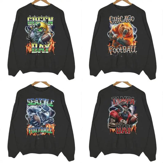 Vintage All Team Football Halloween Black Color Sweatshirt, Big Word Logo for Football Fan, Game Day Classic Sport Graphic Sweatshirt, Sport Shirt