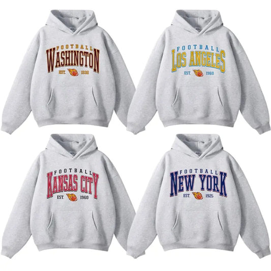 Vintage All Team Football Hoodie with Big Words Logo and Graphic Tees for Football Fans Shirt Football Hoodie, Printed Classic Menswear