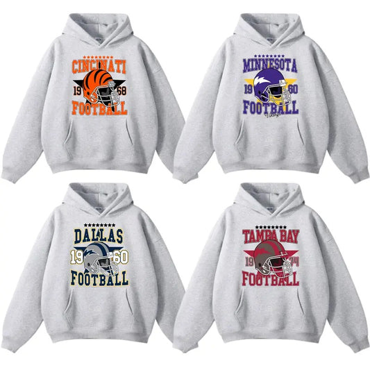 Vintage All Team Football Hoodie with Big Words Logo and Graphic Tees for Football Fans Shirt Football Hoodie, Printed Classic Menswearstyle{n002}2