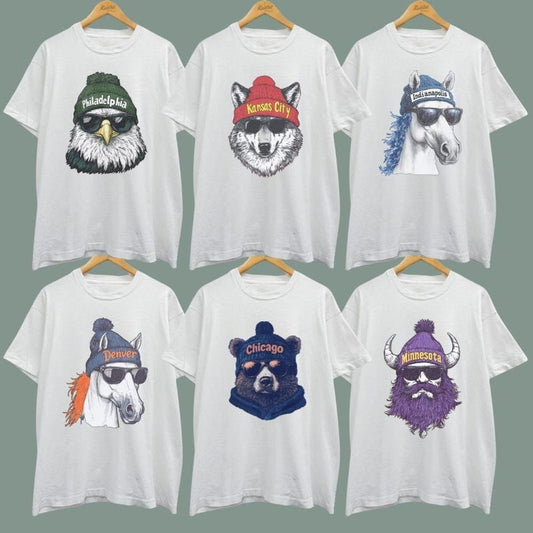 Vintage All Team Mascot T-Shirt in White, Funny Football Graphic Tee, Unisex Game Day Shirt