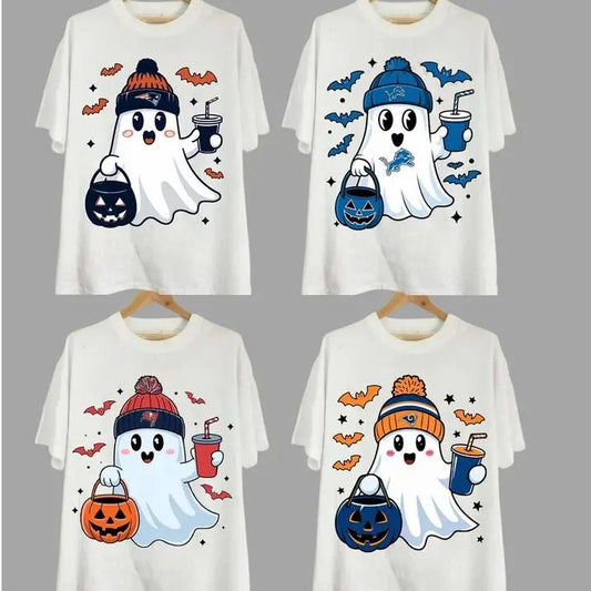 Vintage All Teams Football Halloween T-shirt, Cute Ghost Football Halloween T-shirt, Sport Shirt, Gift for Halloween, for Men, for Women