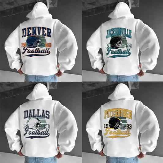Vintage All Teams Football Hoodies, Classic Cotton Sweatshirt with Retro Designs, Loose Fit, Machine Washable Menswear Crewneck