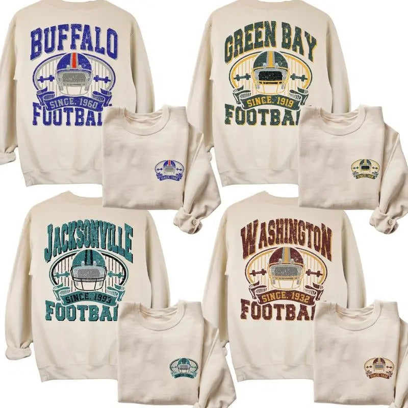 Vintage All Teams Football Retro Style Sand 2 Sides Sweatshirt, Sweatshirt Football Fan Gift, Game Day Shirt, Vintage Football Crewnecks
