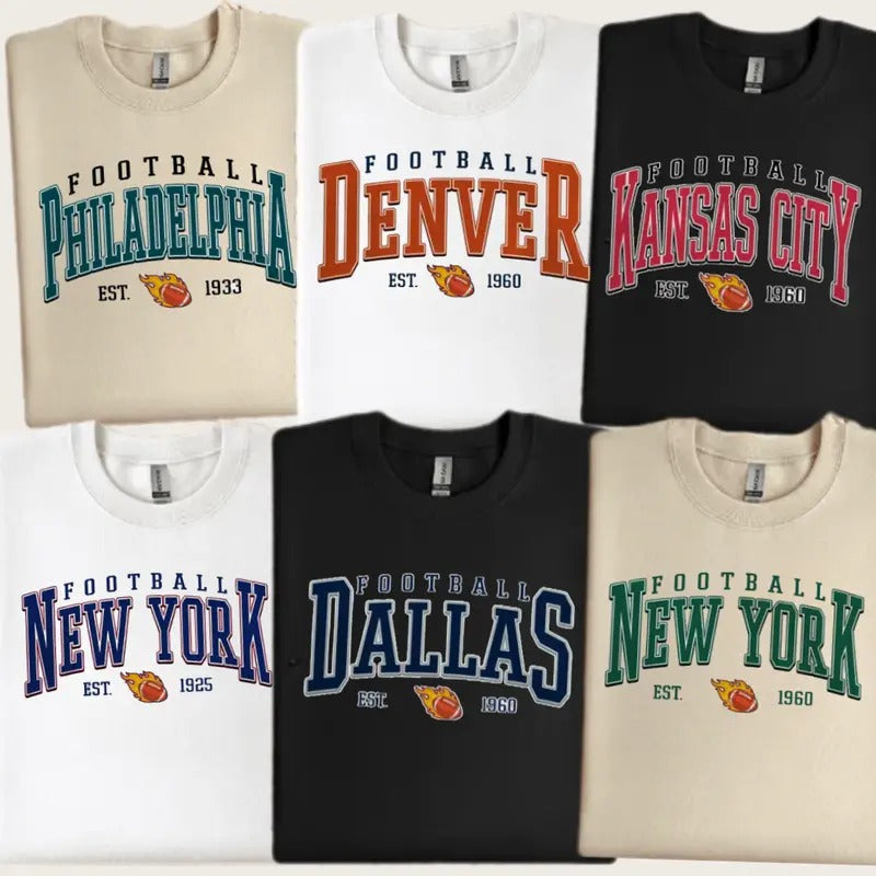 Vintage All Teams Football Sweatshirt - Dallas, Kansas City, Philadelphia, New York - Classic, Cotton Menswear Embroidered