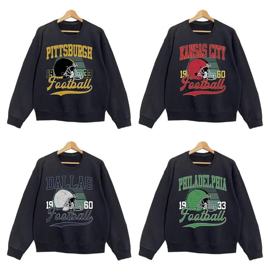 Vintage All Teams Football Sweatshirt Collection - Black Color, Vintage Graphic Tees, Football Fan Gift