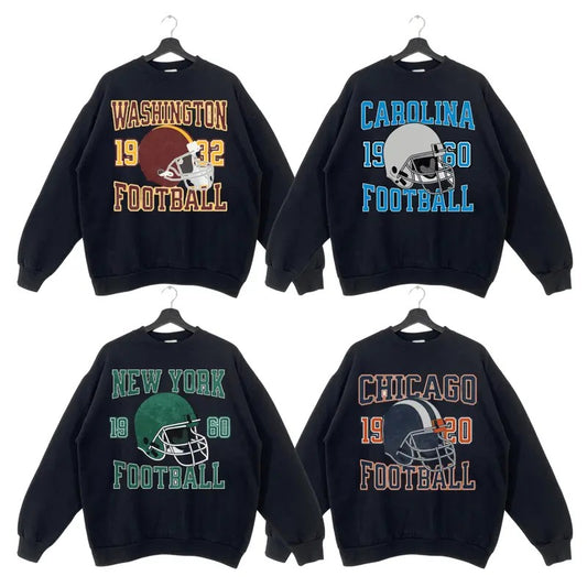 Vintage All Teams Football Sweatshirt Collection Black Color, Hometown Football Sweatshirt, Vintage Graphic Tees, Football Fan Gift