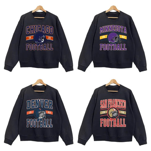 Vintage All Teams Football Sweatshirt in Black, Unisex Vintage Graphic Crewneck