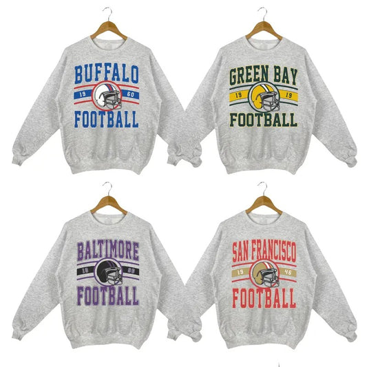 Vintage All Teams Football Sweatshirt in Sport Grey, Unisex Vintage Graphic Crewneck