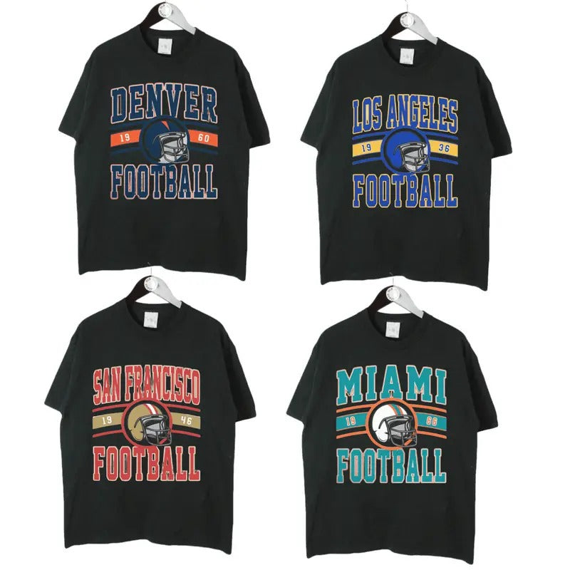 Vintage All Teams Football T-Shirt in Black, Unisex Vintage Graphic Crewneck, Vintage Football Shirts