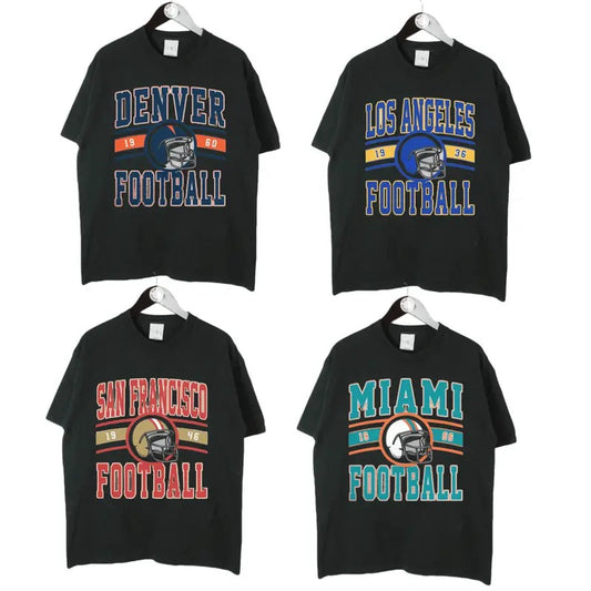 Vintage All Teams Football T-Shirt in Black, Unisex Vintage Graphic Crewneck, Vintage Football Shirts
