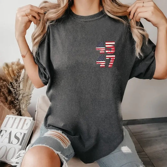 Vintage America Flag Graphic T-shirt, Minimalist 45 47 Election Trump Unisex T-Shirt, Presidential Election Trump Tee, Patriotic USA Flag Shirt