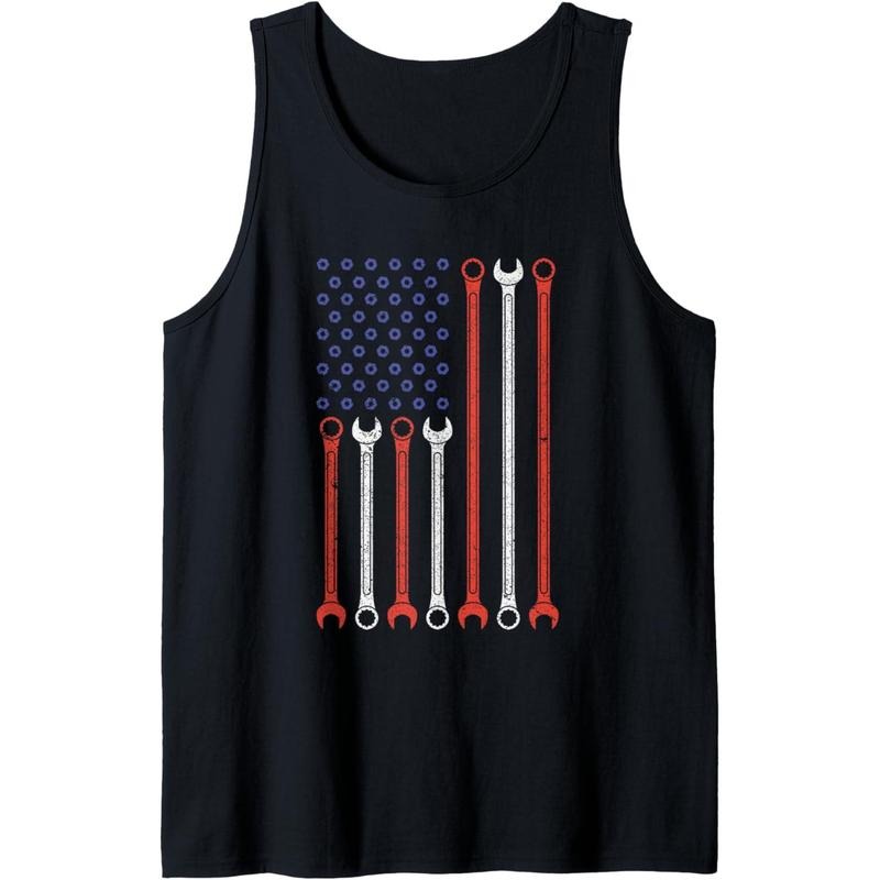 Vintage American Flag Diesel Engine Mechanic Muscle Car Love Tank Top made in USA