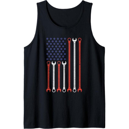 Vintage American Flag Diesel Engine Mechanic Muscle Car Love Tank Top made in USA