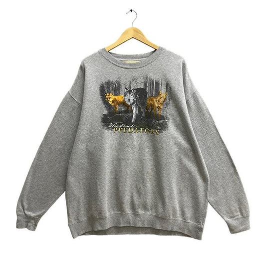 Vintage American Outdoors Woodland Predators Sweatshirt Oversize Wolf Crewneck Habitat Animal Sweater Pullover Print Logo