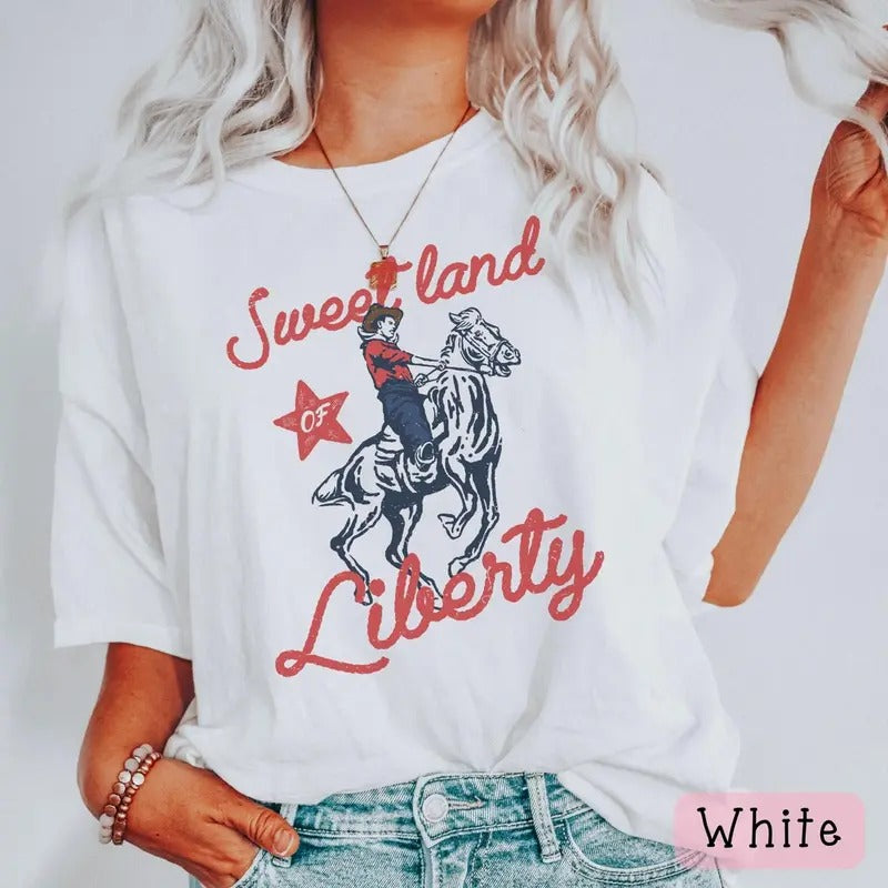 Vintage Americana 4th of July Tshirt,Retro Cowgirl Tshirt, Summer Cowgirl Shirt