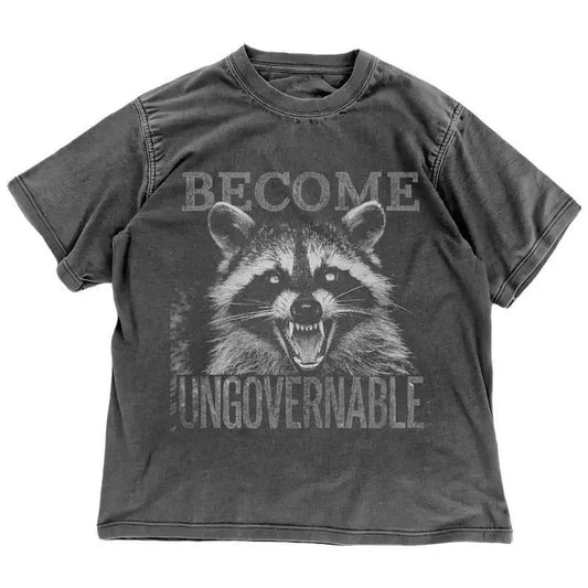 Vintage Angry Raccoon Become Ungovernable Grunge Graphic T-Shirt - Trash Panda Meme Graphic Shirt - Funny Animal Shirt - Anarchy Shirt 100% cotton