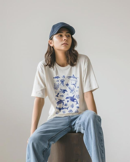 Vintage Aquatic Animal Graphic Comfort Colors T-shirt, Ocean, Sea, Whale, Orca, Shark, Turtle, Dolphin, Starfish, Fish, Unisex Adult Tee, 2000s Womenswear Tee