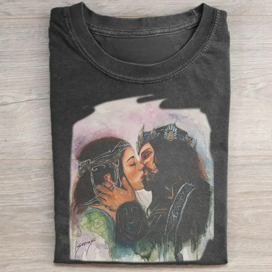 Vintage Aragorn and Arwen Graphic Tee - The Lord of The Rings Movie Shirt - Romantic Movie Scenes Shirt - Iconic Movie Scene Shirt - Middle Earth - JRR Tolkien Menswear Top