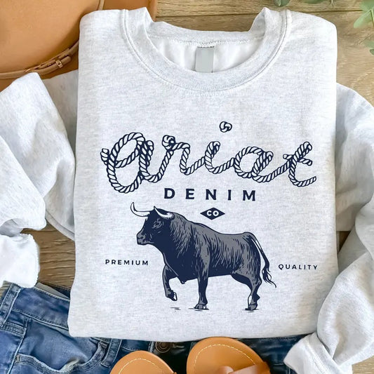 Vintage Ariat Denim Bull Sweatshirt Western Sweater Country Sweatshirt Vintage Inspired Sweater Trendy Sweater Rodeo Cowboy Sweatshirt - Hoodie - Sweater - Tshirt