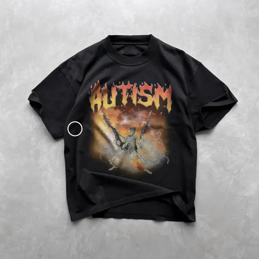 Vintage Autistic Funny Skeleton Bootleg Graphic T-shirt, Funny Meme Unisex Tee, Gift For BoyfrIend Girlfriend