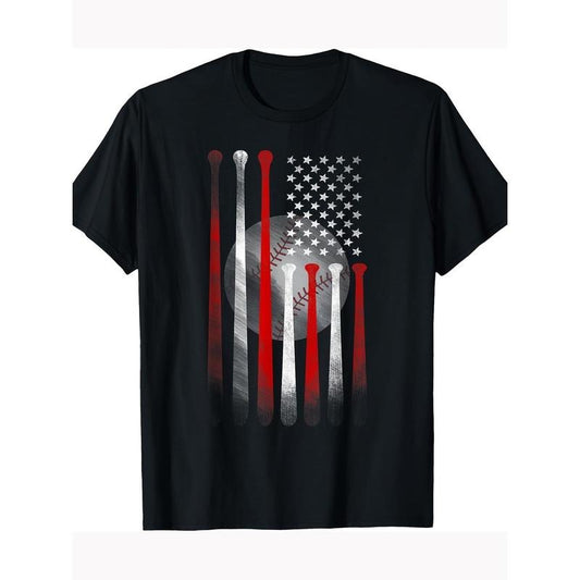 Vintage Baseball American Flag T-shirt, classic black T-shirt for mom and Dad 100% cotton T-shirt Made in USA