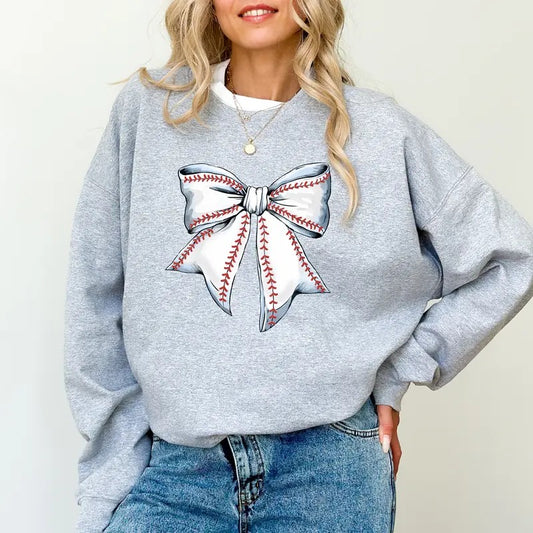 Vintage Baseball Coquette Bow Sweatshirt, Fall Coquette Sweatshirt For Girls, Cute Baseball Bow Sweater, Coquette Bow Crewneck, Game Day Tees for Women, Comfy Long Sleeve Pullover, Fall Autumn Women's Tops, Casual Womenswear, Comfort Fabric Cotton Top
