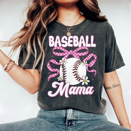 Vintage Baseball Mama Shirt, Coquette Baseball Bow Shirt, Mothers Day Gift For Baseball Mom, Gift For Baseball Lover