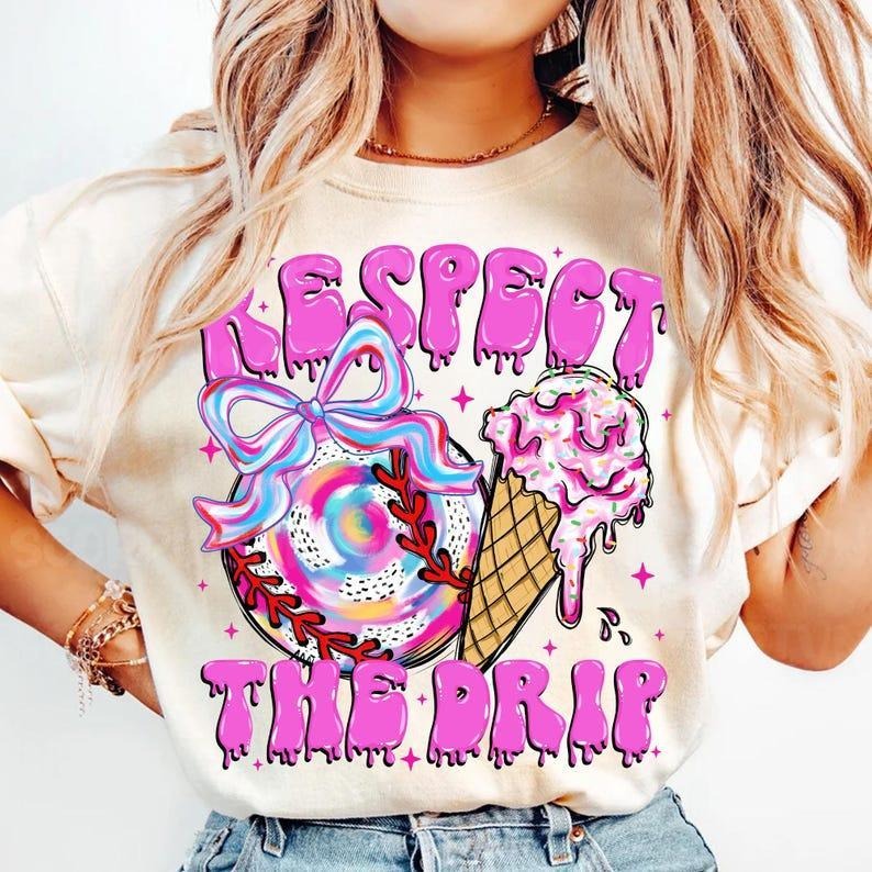 Vintage Baseball Mama Tee, Ice Cream Cone Drip Shirt, Game Ready Fashion, shirt for women, Womenswear