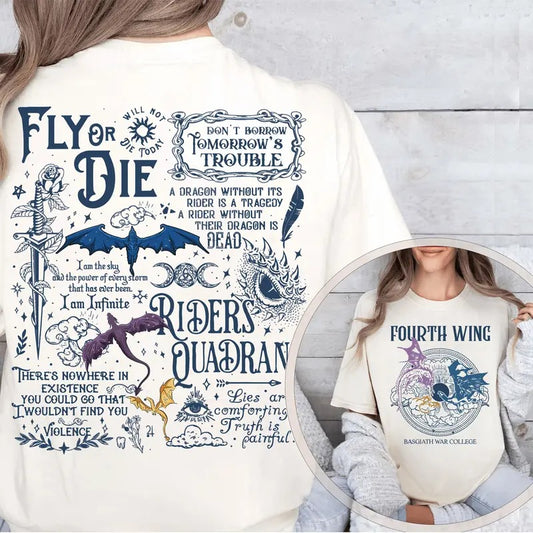 Vintage Basgiath War College 2 Sided Shirt, Fourth Wing Shirt, Dragon Rider, Violet Sorrengail Xaden Riorson Shirt, Fantasy Bookish Shirt Crewneck Top